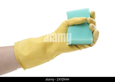 Spugna per pulizia in guanti protettivi per le mani per lavori domestici Foto Stock