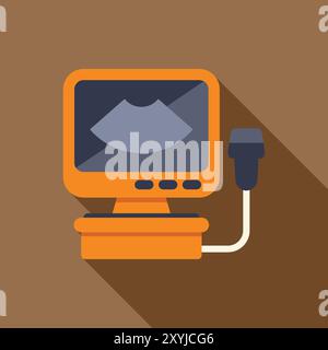 Macchina a ultrasuoni che visualizza un'immagine ecografica, che rappresenta la tecnologia di imaging medicale per la diagnosi Illustrazione Vettoriale