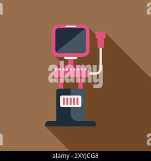 Macchina a ultrasuoni rosa con lunga ombra su sfondo marrone che rappresenta l'imaging medico per la diagnosi Illustrazione Vettoriale