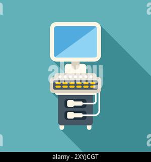 Immagine di una macchina a ultrasuoni con schermata vuota che rappresenta l'imaging e la diagnostica per immagini mediche Illustrazione Vettoriale