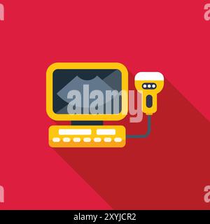 Macchina a ultrasuoni che visualizza l'immagine del sonogramma sul monitor, attrezzatura medica per l'esame di gravidanza Illustrazione Vettoriale