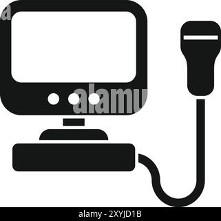 Icona della macchina a ultrasuoni che rappresenta le apparecchiature utilizzate per l'imaging medico, la diagnosi e il monitoraggio della gravidanza Illustrazione Vettoriale