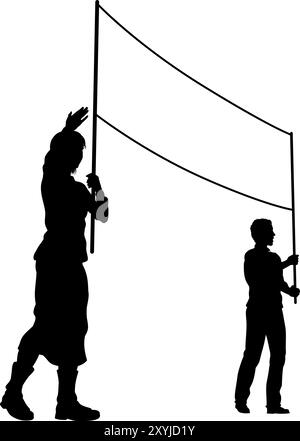 Banner Silhouette manifestanti al Rally Strike di marzo Illustrazione Vettoriale