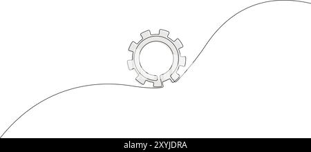 Disegno continuo degli ingranaggi metallici. Icona ruota dentata della macchina su una linea. Simbolo vettore ruota dentata. Illustrazione del concetto di lavoro di squadra aziendale modificabile Illustrazione Vettoriale