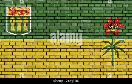 Bandiera del Saskatchewan dipinta su un muro di mattoni Foto Stock