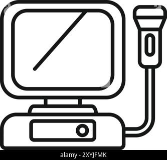 Icona della macchina a ultrasuoni che rappresenta l'attrezzatura medica utilizzata per la diagnosi e il monitoraggio durante la gravidanza Illustrazione Vettoriale