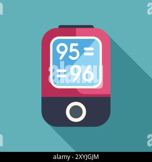 Pulsossimetro che misura l'icona della frequenza cardiaca in modo piatto con un'ombra lunga su sfondo turchese Illustrazione Vettoriale