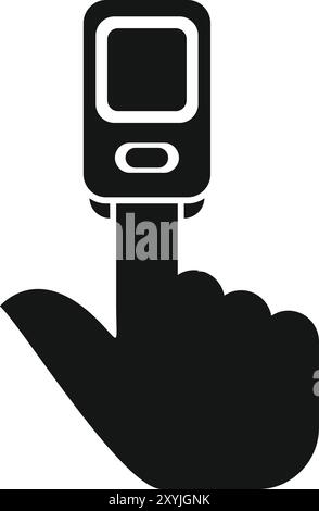 Semplice icona vettoriale sagoma di una mano utilizzando un pulsossimetro dispositivo medico Illustrazione Vettoriale