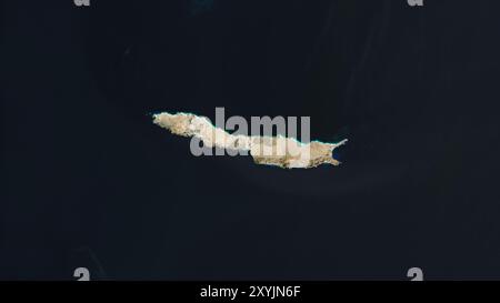 Isola Abd al-Kuri nel Mar Arabico su un'immagine satellitare scattata il 10 settembre 2023 Foto Stock