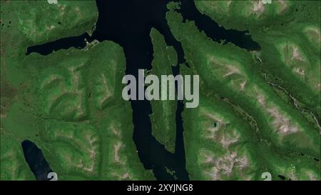 Amook Island nel Golfo dell'Alaska su un'immagine satellitare scattata il 15 agosto 2020 Foto Stock