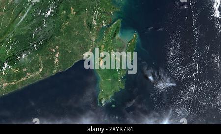 Pulau Laut nel Mar di Giava su un'immagine satellitare scattata il 20 febbraio 2019 Foto Stock