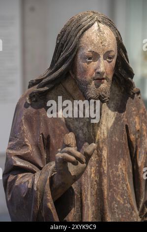 Testa di Cristo, particolare del Palmesel, figura lignea del 1520 circa, Museo Dioezesan, . Rottenburg, Baden-Wuerttemberg, Germania, Europa Foto Stock