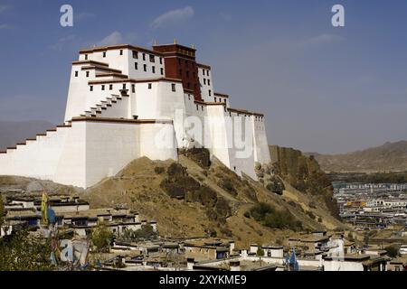 La ricostruita fortezza Samdrubtse Dzong a Shigatse, sede tradizionale del Panchen Lama Foto Stock