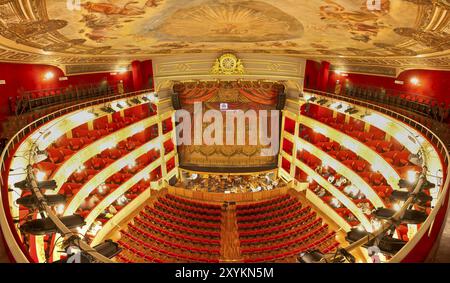 Teatro Principal, 1857. Vista integrale della sala e del palco, Teatre Principal, Palma di Maiorca. spagna Foto Stock