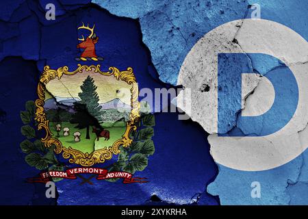 Bandiera del Vermont e dei Democratici dipinta su un muro incrinato Foto Stock
