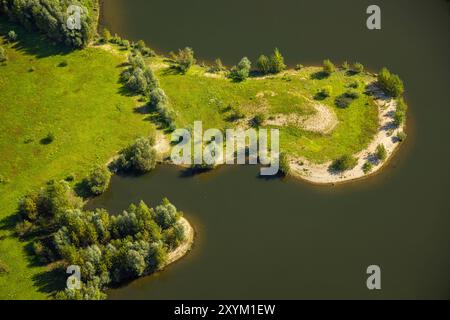 Luftbild, Lipperenaturierung, Lippemündung in den Rhein, B58n Südumgehung, Lippeverlauf, Fluss Lippe, Lippeverband, , Wesel, Ruhrgebiet, Nordrhein-Westfalen, Deutschland ACHTUNGxMINDESTHONORARx60xEURO *** Vista aerea, rinaturazione Lippe, foce del Lippe nel Reno, B58n bypass meridionale, corso del Lippe, fiume Lippe, Lippeverband, Wesel, zona della Ruhr, Renania settentrionale-Vestfalia, Germania ACHTUNGxMINDESTHONORARx60xEURO Foto Stock