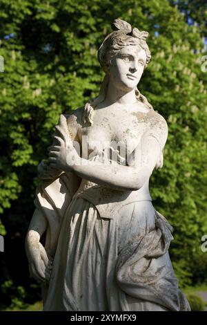 Statua storica nel parco Burgk vicino al padiglione Sophienlust statua storica nel parco Burgk in primavera Foto Stock