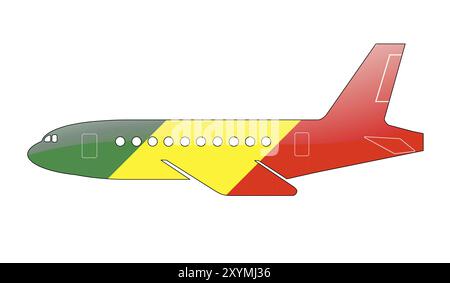 La bandiera del Congo dipinta sulla silhouette di un aereo. illustrazione lucida Foto Stock