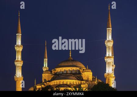 Turchia, Istanbul, Moschea Blu (Sultan Ahmet Camii) cupole e minareti di notte, architettura ottomana, simbolo della città dal 1616, Asia Foto Stock