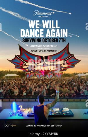 We Will Dance Again (2024) diretto da Yariv Mozer. Documentario sull'attacco terroristico del 7 ottobre 2023 da parte di terroristi armati di Hamas al festival musicale Nova EDM e sul successivo massacro e conseguenze. Poster pubblicitario ***SOLO PER USO EDITORIALE***. Credito: BFA / Paramount+ Foto Stock