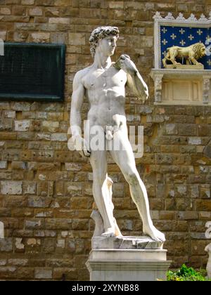 Firenze, Italia - 10 ottobre 2007: Statua del David di Michel Angelo a Palazzo Vecchio Foto Stock