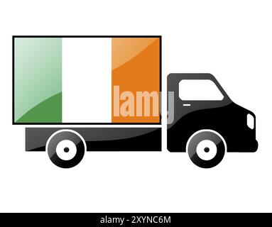 La bandiera irlandese dipinta sulla silhouette di un camion. illustrazione lucida Foto Stock