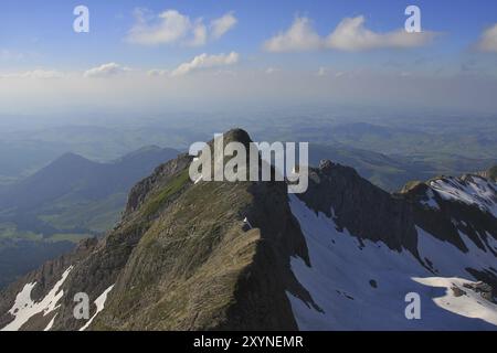 Nuvole estive sul Monte Girenspitz, vista dal Monte Santis Foto Stock