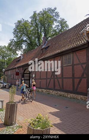 Loggia massonica, casa in legno, Kesslerstrasse, Hildesheim, bassa Sassonia, Germania, Europa Foto Stock