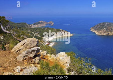 Costa Blanca, il bellissimo Cap prim vicino a Javea dal Mirador la Falzia, Spagna, il bellissimo Cap prim vicino a Javea dal Mirador la Falzia, Spagna Foto Stock