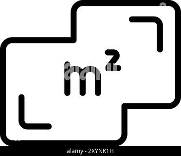 Icona del metro quadrato. Posizionare il pittogramma del contorno della quota. Superficie piana in metri quadrati. Area della casa di misurazione. M2. Illustrazione vettoriale isolata su Illustrazione Vettoriale