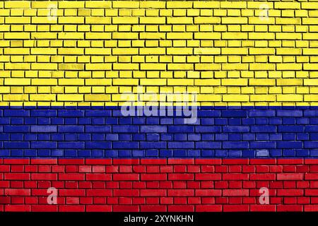 Bandiera della Colombia dipinta su un muro di mattoni Foto Stock