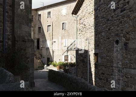 Vicolo medievale di Antraigues, Francia, Europa Foto Stock