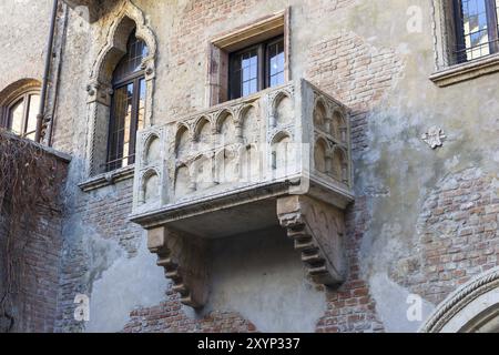 Il balcone della casa di Giulietta Capuleti da Shakespeare dramma di Romeo e Giulietta Foto Stock