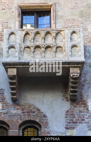 Il balcone della casa di Giulietta Capuleti da Shakespeare dramma di Romeo e Giulietta Foto Stock