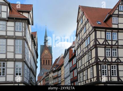 Case in legno nel centro storico di Hannover Foto Stock