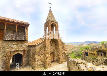 David Gareja o Gareji Grotta monastero complesso vista aerea in Georgia, regione di Kakheti Foto Stock