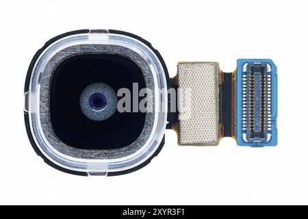 Parte della fotocamera per l'isolamento dello smartphone su sfondo bianco Foto Stock