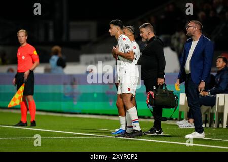 VELSEN - ZUID, PAESI BASSI - AGOSTO 30: Reda Kharchouch del SC Telstar durante l'incontro olandese Keuken Kampioen Divisie tra SC Telstar e Jong AZ al 711 Stadion il 30 agosto 2024 a Velsen - Zuid, Paesi Bassi. (Foto di Jan Mulder/Orange Pictures) Foto Stock