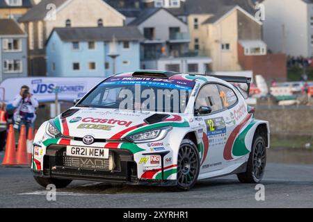 Aberystwyth, Dyfed, Regno Unito. 30 agosto 2024. 2024 FIA European Rally Championship Day 1; il pilota Meirion Evans e il co-pilota Jonathan Jackson nella loro Toyota GR Yaris affrontano le fasi 1 e 2 del rally di Aberystwyth Credit: Action Plus Sports/Alamy Live News Foto Stock