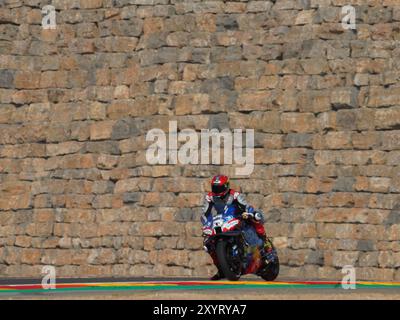 Alvcaniz, Spagna. 30 agosto 2024. 25 Raul Fernandez (Spa-Aprilia Racing) durante il Moto Grand Prix GoPro di Aragon prove libere MotoGP venerdì, MotoGP di Spagna sul circuito Motorland di Alcaniz il 30 agosto 2024 ad Alcaniz, Spagna. (Foto di Fabio Averna/Sipa USA) credito: SIPA USA/Alamy Live News Foto Stock