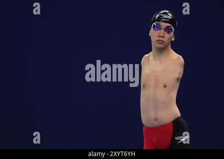 Nanterre, Francia. 30 agosto 2024. Eigo Tanaka (JPN) nuoto : 100m Freestyle S5 maschile finale durante i Giochi Paralimpici di Parigi 2024 alla Paris la Defense Arena di Nanterre, Francia . Crediti: Naoki Morita/AFLO SPORT/Alamy Live News Foto Stock