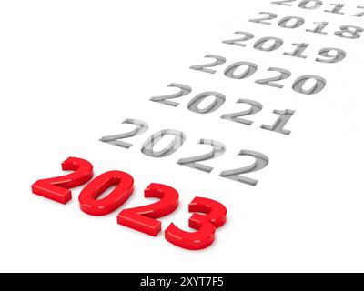 2023 Past rappresenta il nuovo anno 2023, rendering tridimensionale, illustrazione 3D. Foto Stock