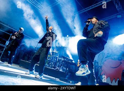 Jamel, Germania. 30 agosto 2024. Il gruppo hip-hop tedesco Die Fantastischen Vier suona il primo giorno del festival 'Jamel Rockt den Förster'. Credito: Markus Scholz/dpa/Alamy Live News Foto Stock