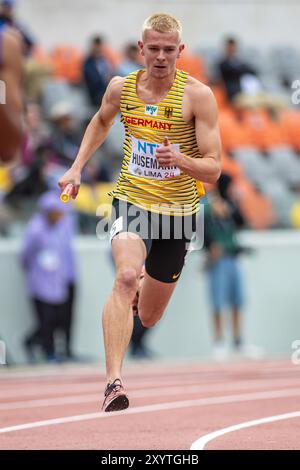 Max HUSEMANN (Eintracht Hildesheim), GERMANIA, 4x400 m staffetta uomini PER, Leichtathletik, Atletica leggera, U20 World Athletics Championships Lima 24, U20 Leichtathletik Weltmeisterschaften, 30.08.2024, foto: Eibner-Pressefoto/Jan Papenfuss Foto Stock