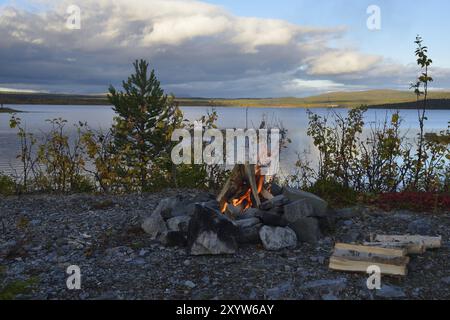 Fuoco di una sera in svezia. Falò in Svezia Foto Stock