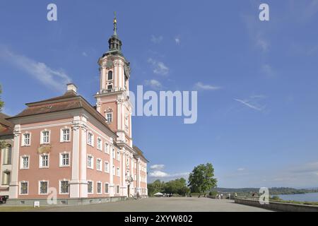 basilica barocca, chiesa di pellegrinaggio, vista sul lago, Birnau, Uhldingen-Muehlhofen, Obersee, Lago di Costanza, area del Lago di Costanza, Baden-Wuerttemberg, Ger Foto Stock