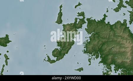 Isola di Hiradoshima nel Mar del Giappone su una mappa colorata di altitudine Foto Stock