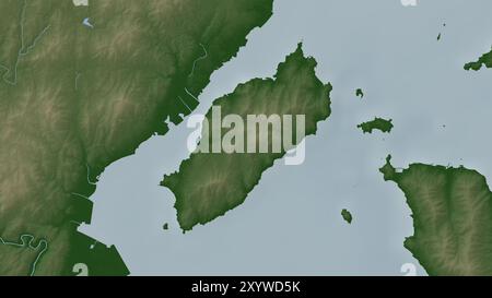 Isola di Itsukushima nel Seto Naikai o Mare interno su una mappa colorata di altitudine Foto Stock