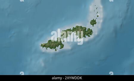 Isola di Kadavu nell'Oceano Pacifico meridionale su una mappa colorata Foto Stock