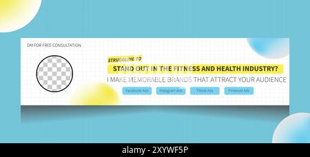 Progettazione di banner sui social media banner LinkedIn fitness e settore sanitario Illustrazione Vettoriale